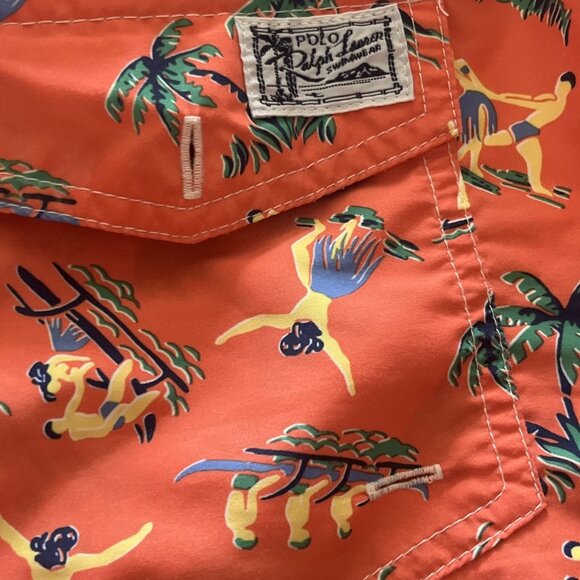 Polo Ralph Lauren Men XLT Swim Trunks Short Orange Hawaiian Print NWOT - Picture 9 of 10
